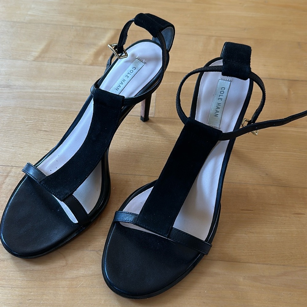 Cole Haan elegant leather suede strap open toe heels 3”